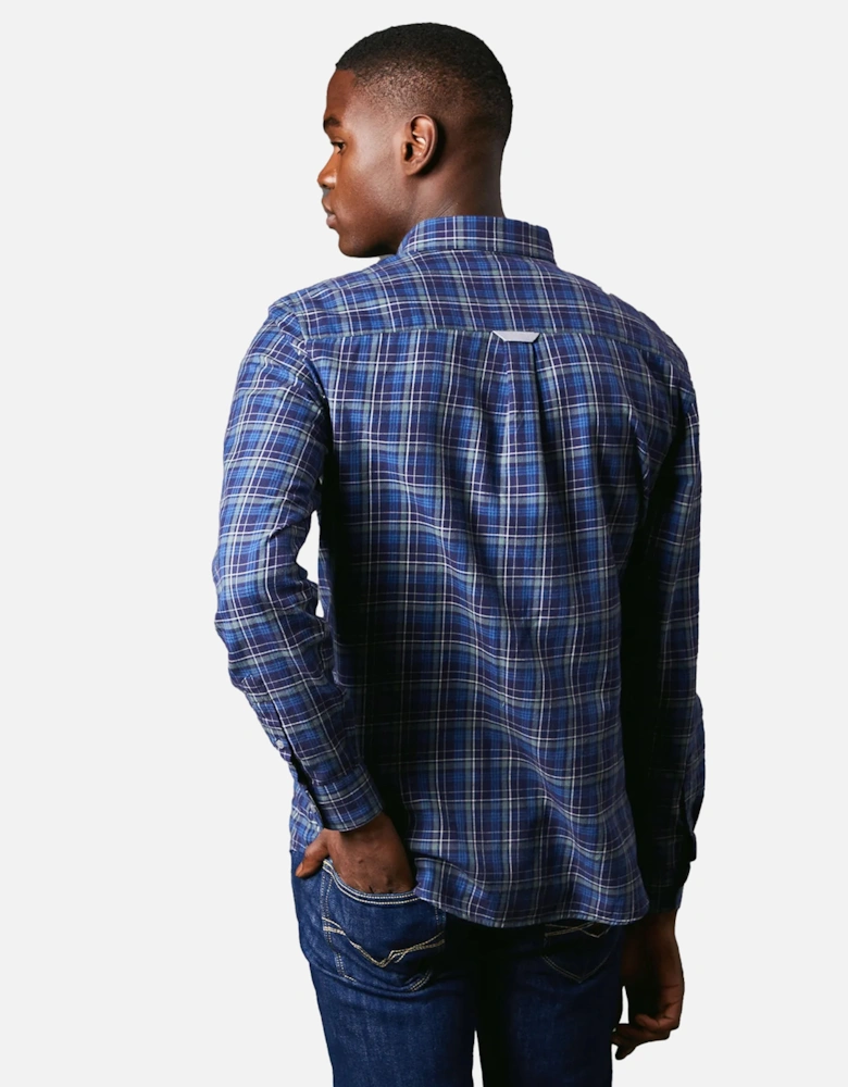 Mens Windowpane Check Brushed Long-Sleeved Shirt