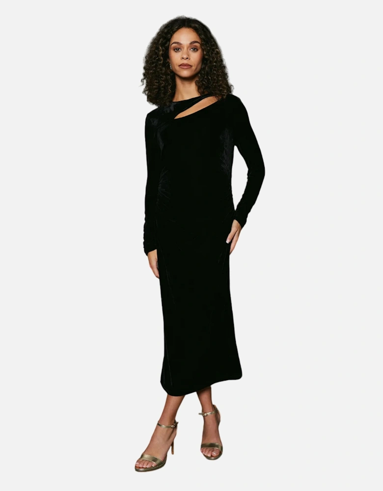 Womens/Ladies Asymmetric Velvet Cut Out Midaxi Dress