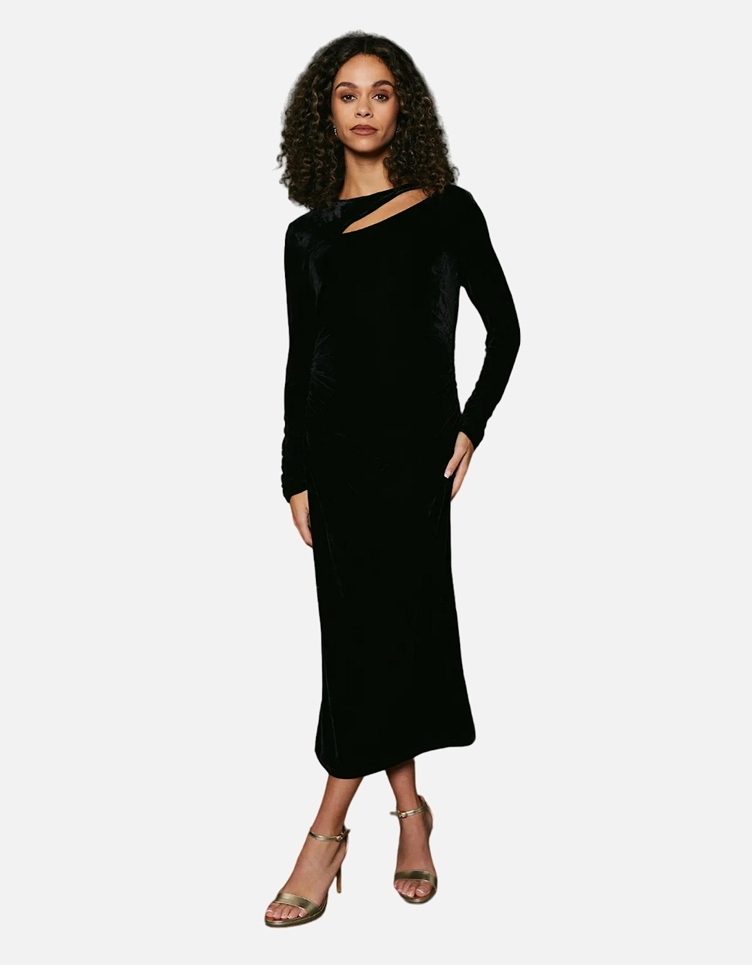 Womens/Ladies Asymmetric Velvet Cut Out Midaxi Dress, 4 of 3