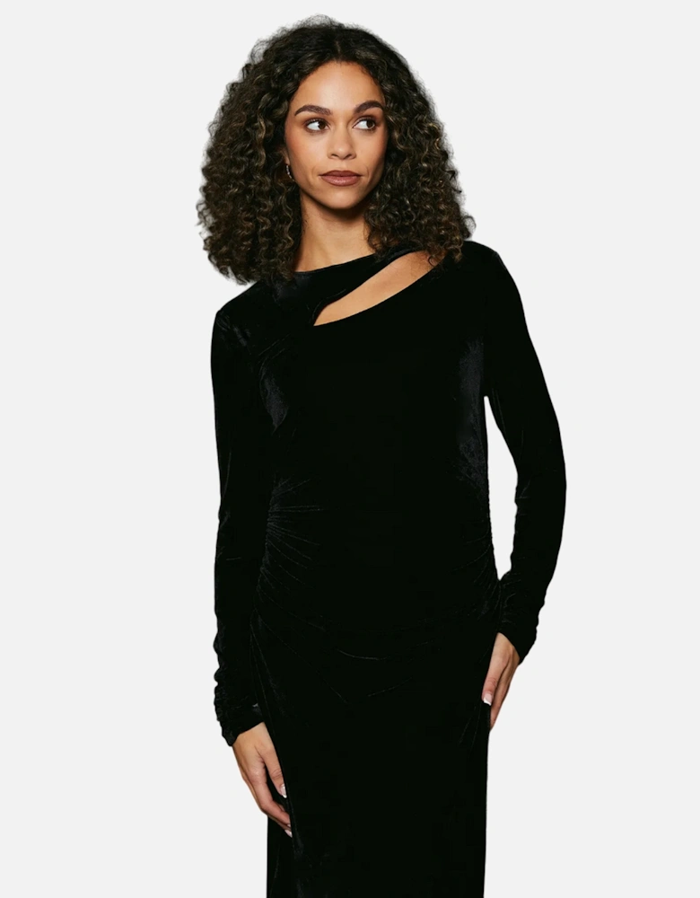 Womens/Ladies Asymmetric Velvet Cut Out Midaxi Dress