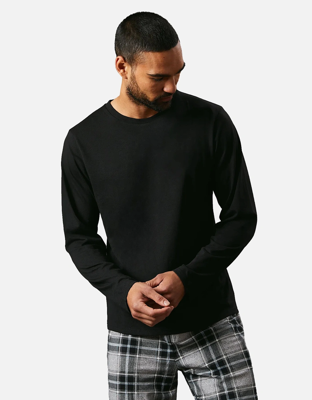 Men's Maine Mens Checked Microfleece Pyjama Set - Black - Size: L