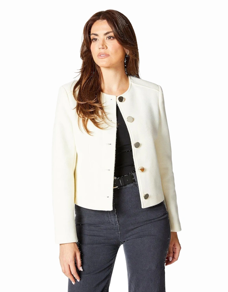 Womens/Ladies Faux Wool Collarless Jacket