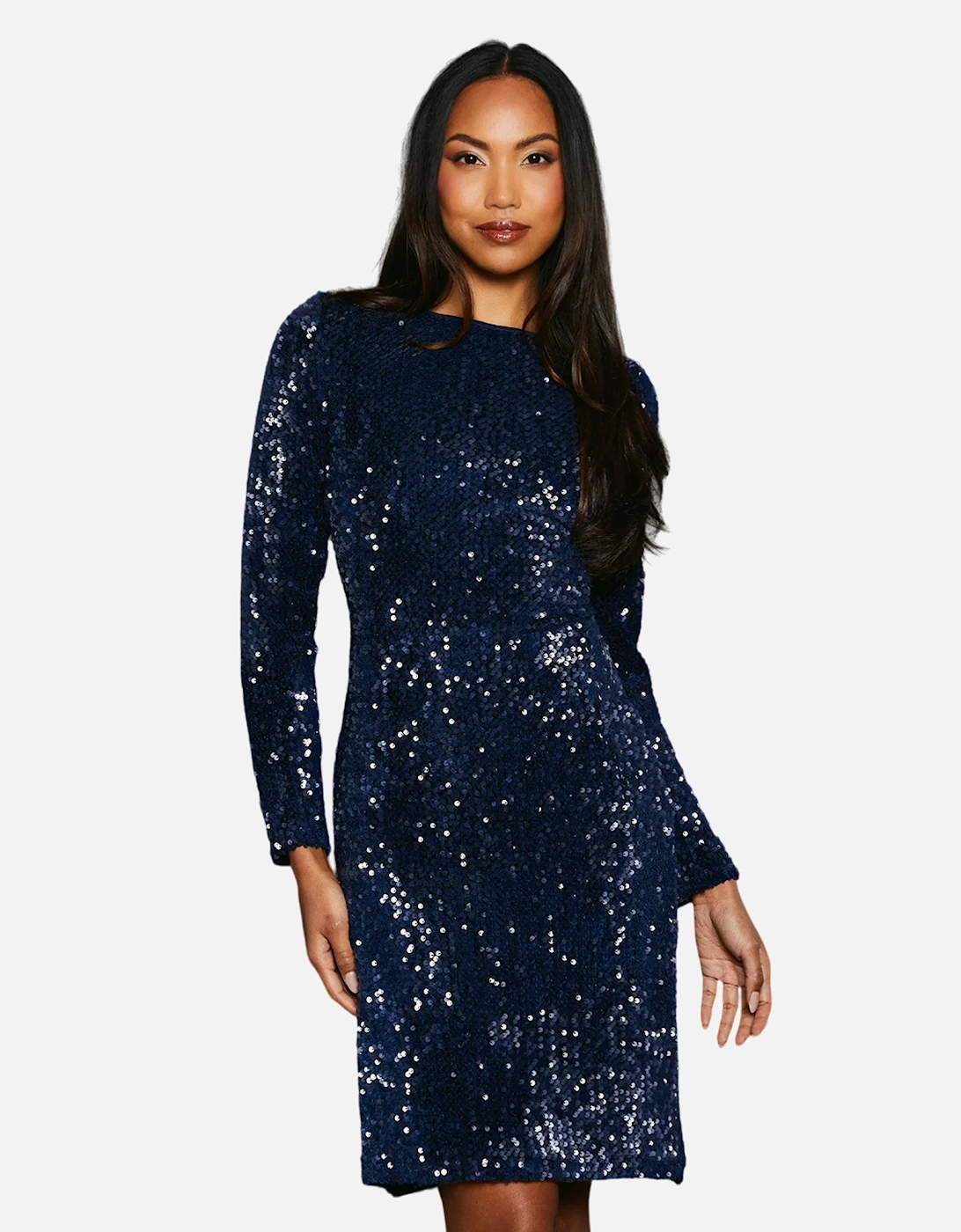 Womens/Ladies Sequin Velvet Pencil Dress, 4 of 3