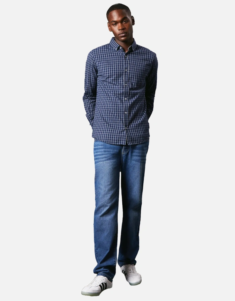 Mens Grid Checked Brushed Long-Sleeved Shirt