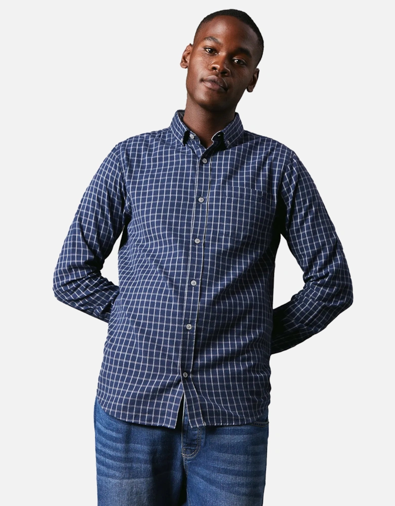 Mens Grid Checked Brushed Long-Sleeved Shirt