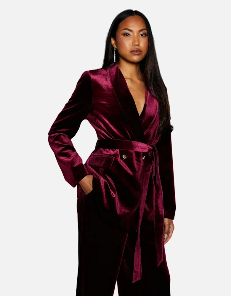 Womens/Ladies Velvet Belted Blazer