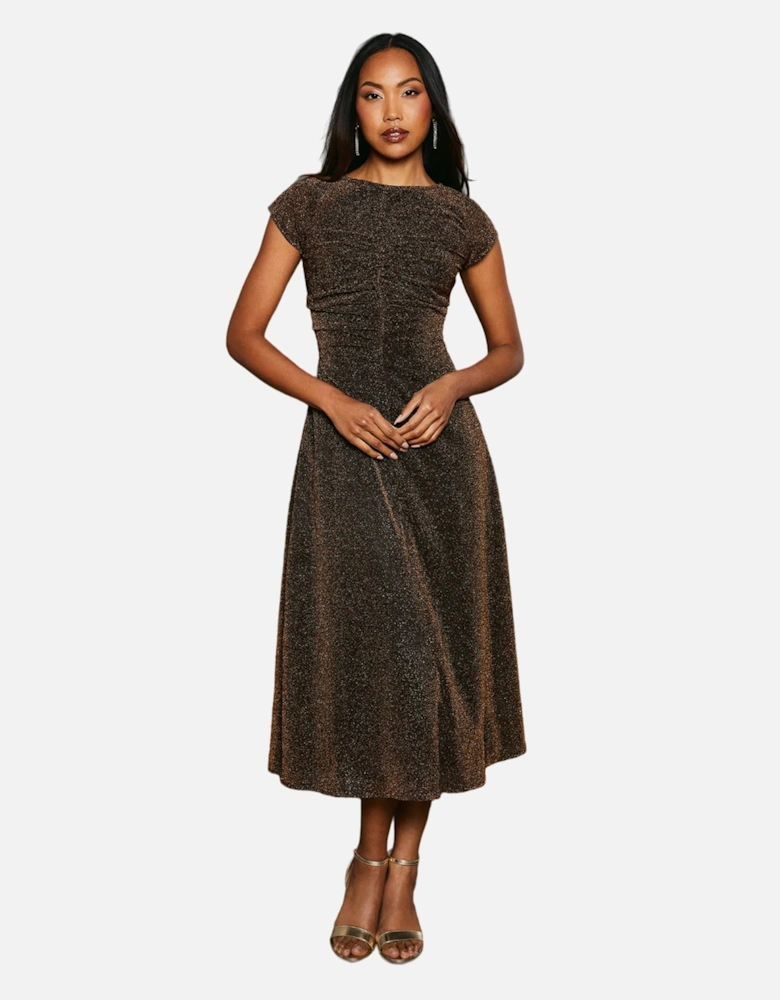 Womens/Ladies Metallic Jersey Ruched Midi Dress