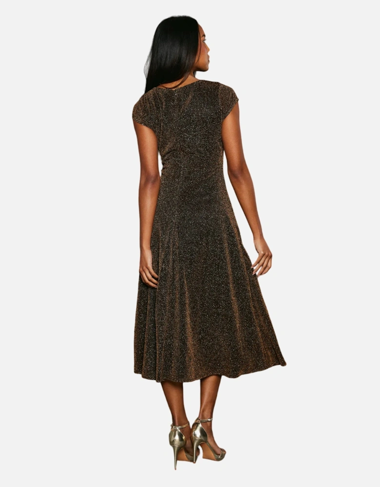 Womens/Ladies Metallic Jersey Ruched Midi Dress