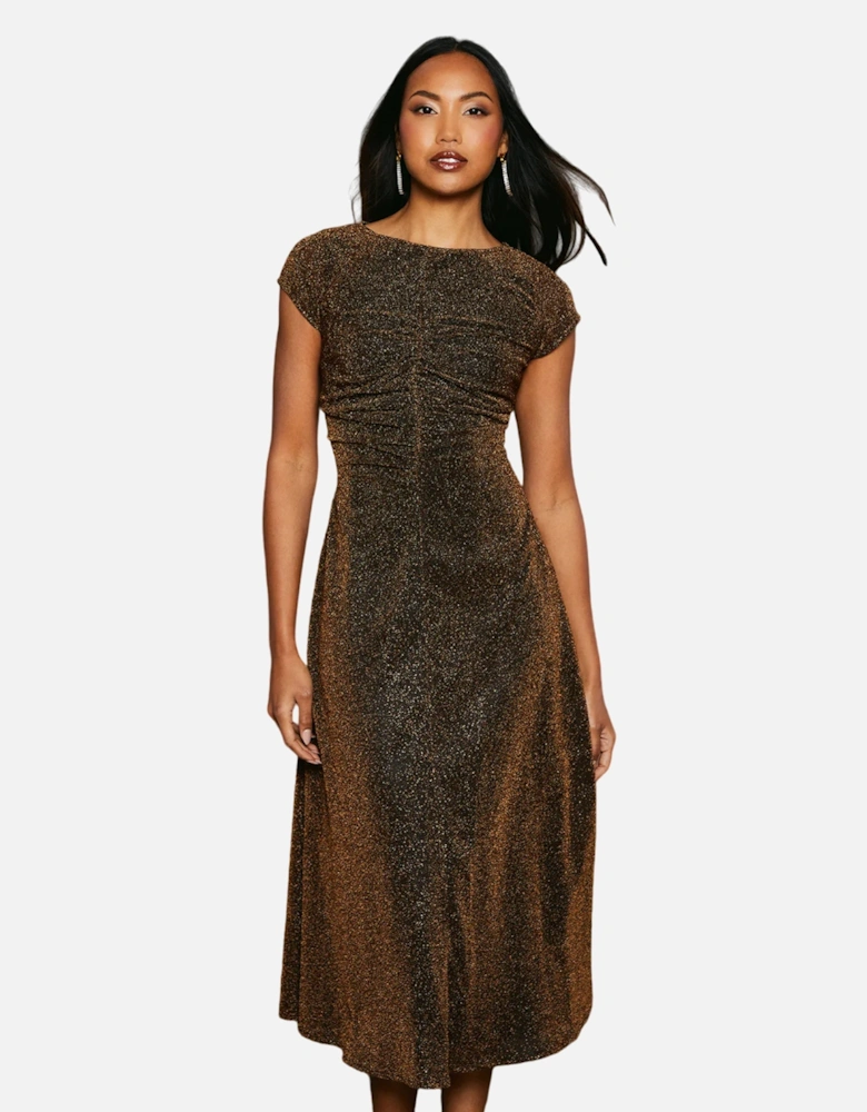 Womens/Ladies Metallic Jersey Ruched Midi Dress