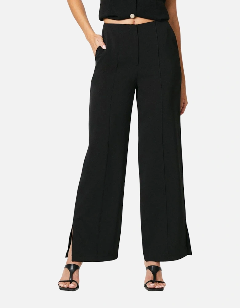 Womens/Ladies Side Slit Pintuck Straight Leg Trousers