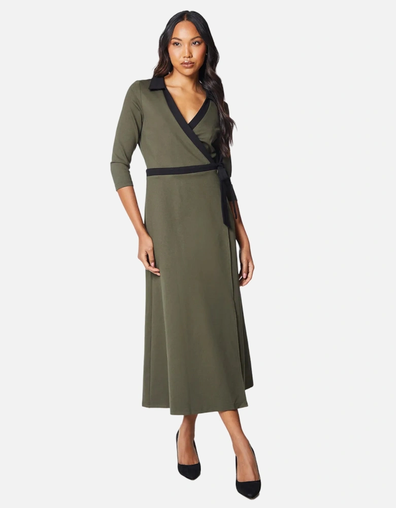 Womens/Ladies Contrast Ponte Wrap Dress