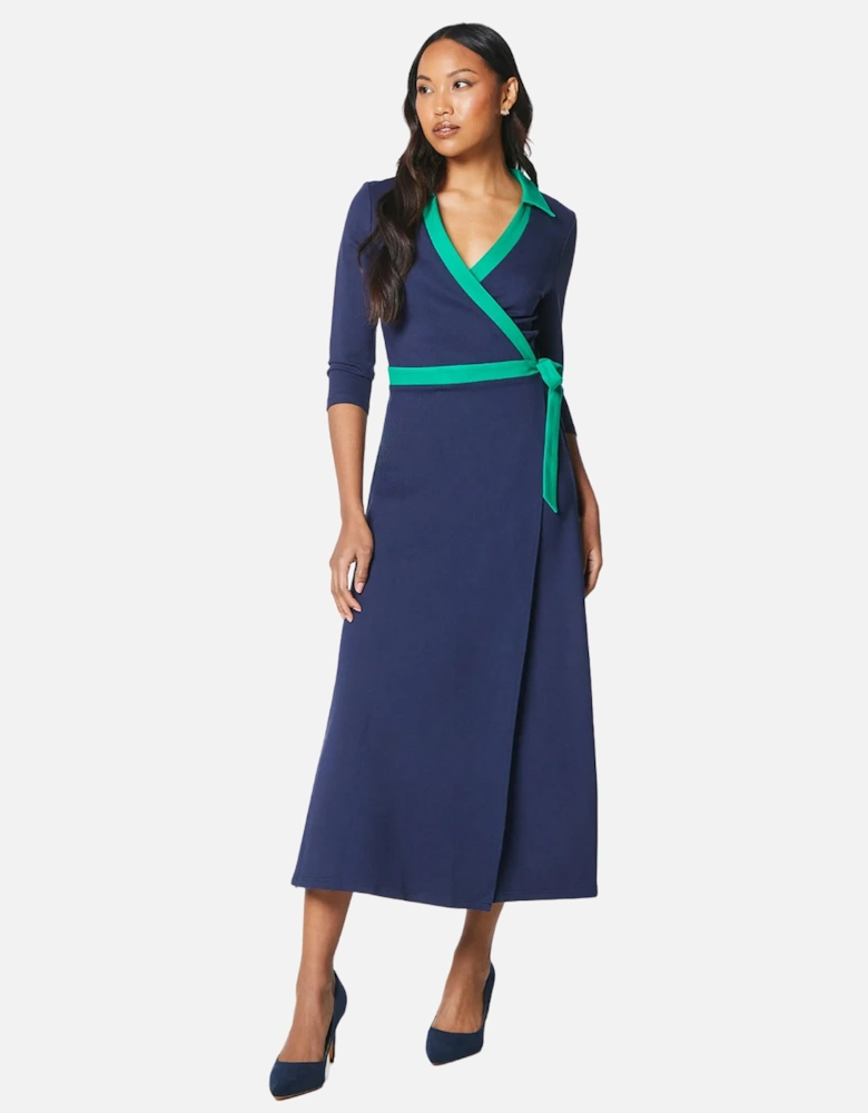 Womens/Ladies Contrast Ponte Wrap Dress