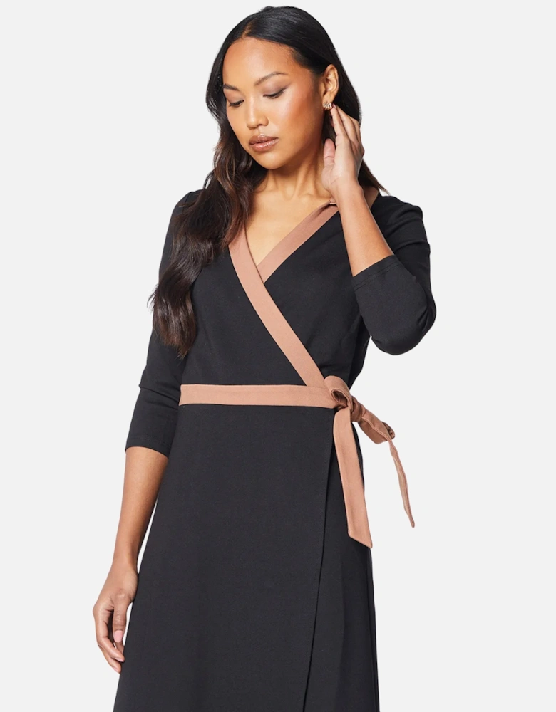 Womens/Ladies Contrast Ponte Wrap Dress