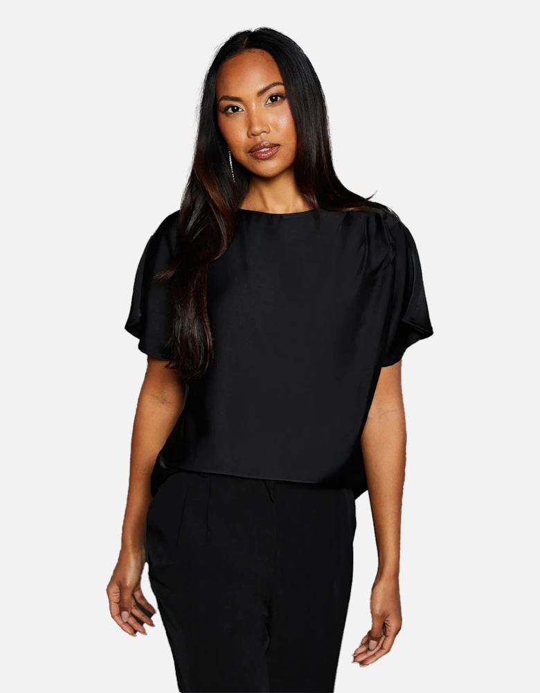 Womens/Ladies Satin Drape Shoulder T-Shirt