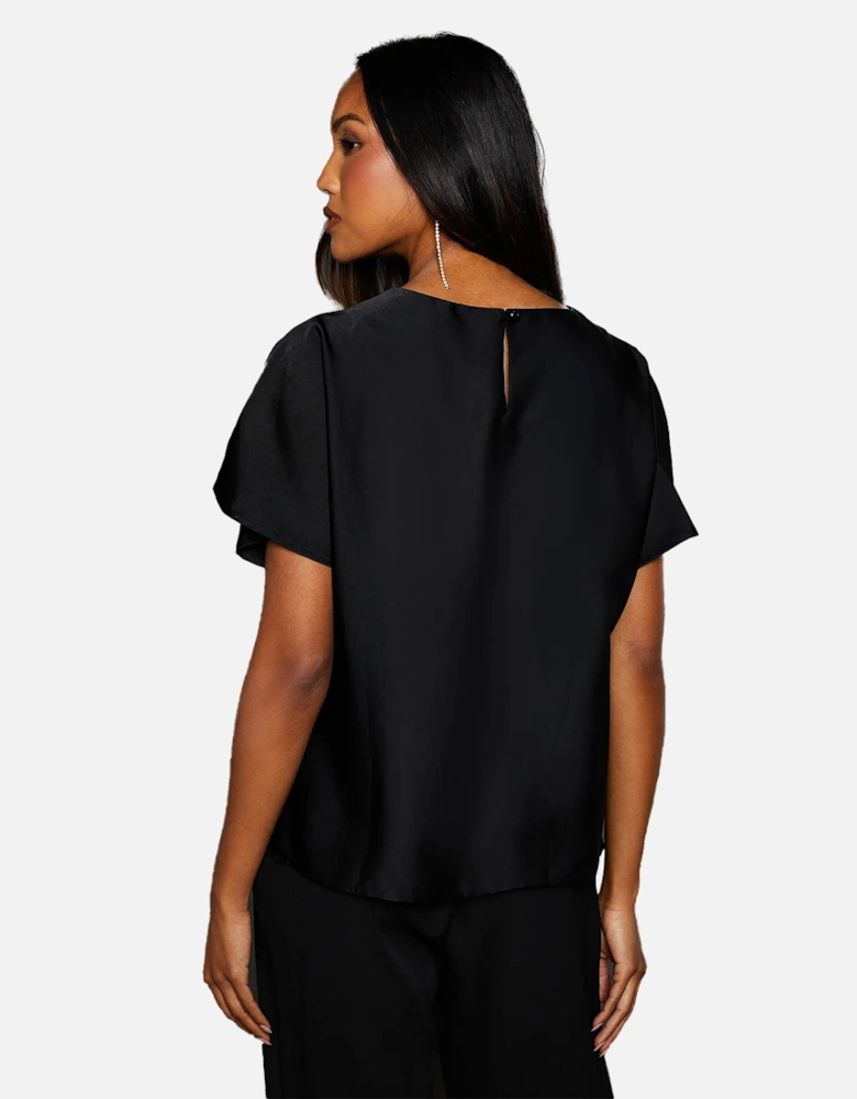 Womens/Ladies Satin Drape Shoulder T-Shirt