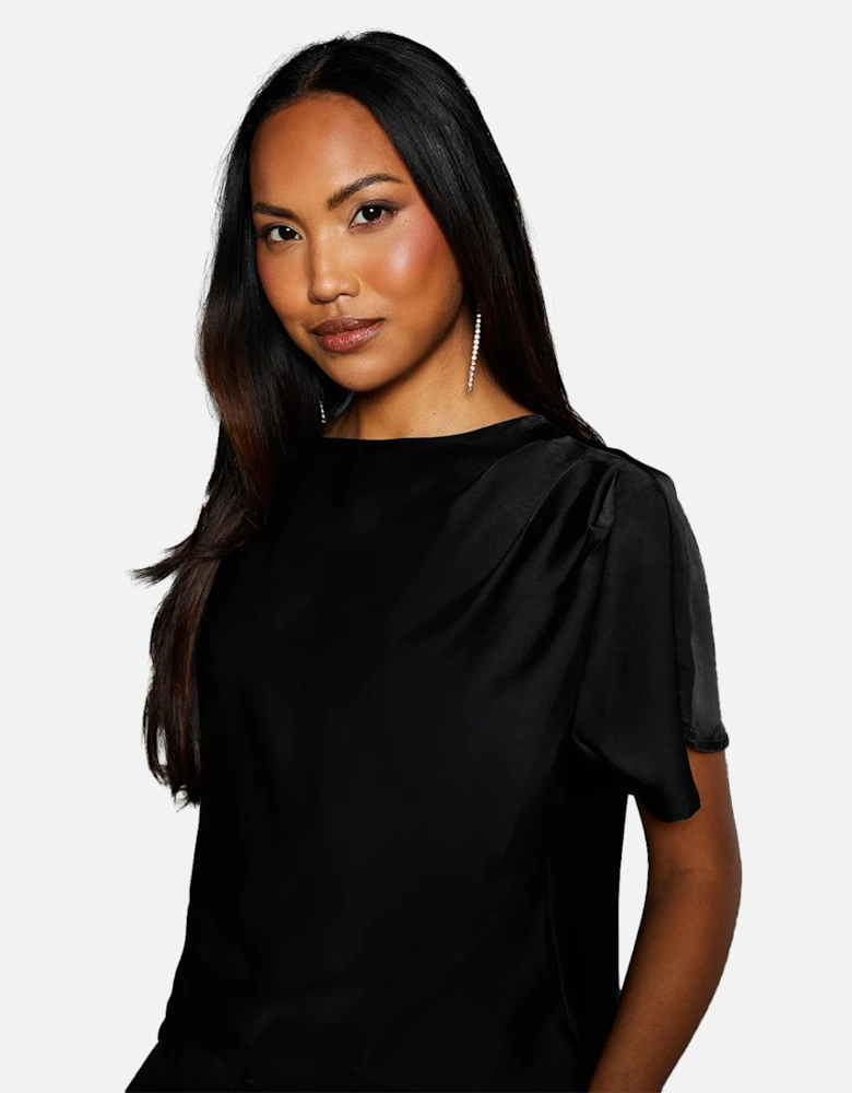 Womens/Ladies Satin Drape Shoulder T-Shirt
