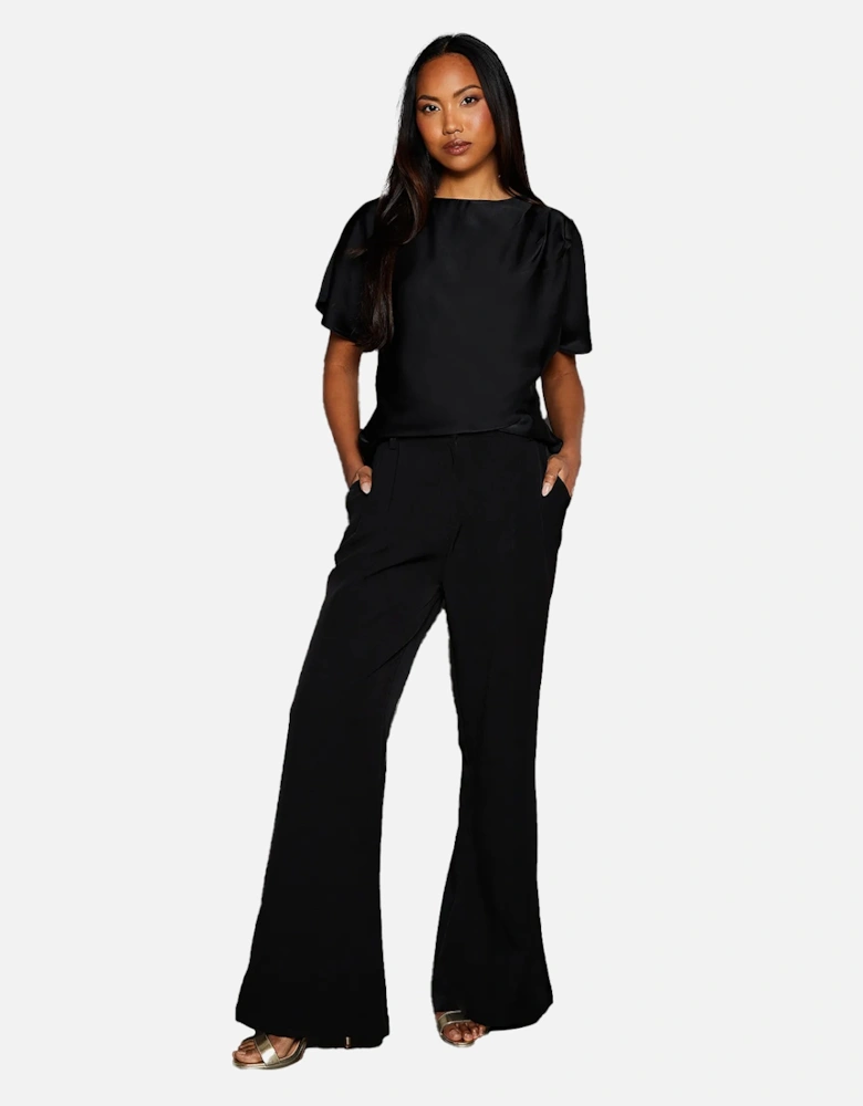 Womens/Ladies Satin Drape Shoulder T-Shirt