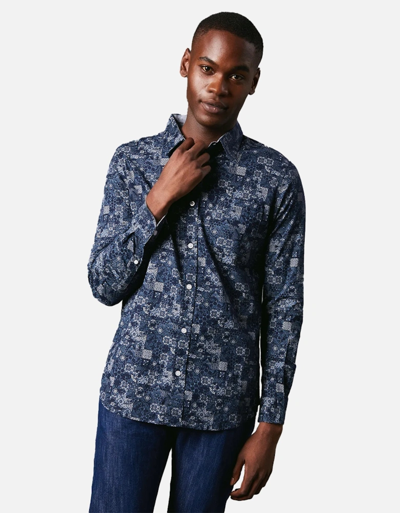 Mens Patchwork Long-Sleeved Shirt