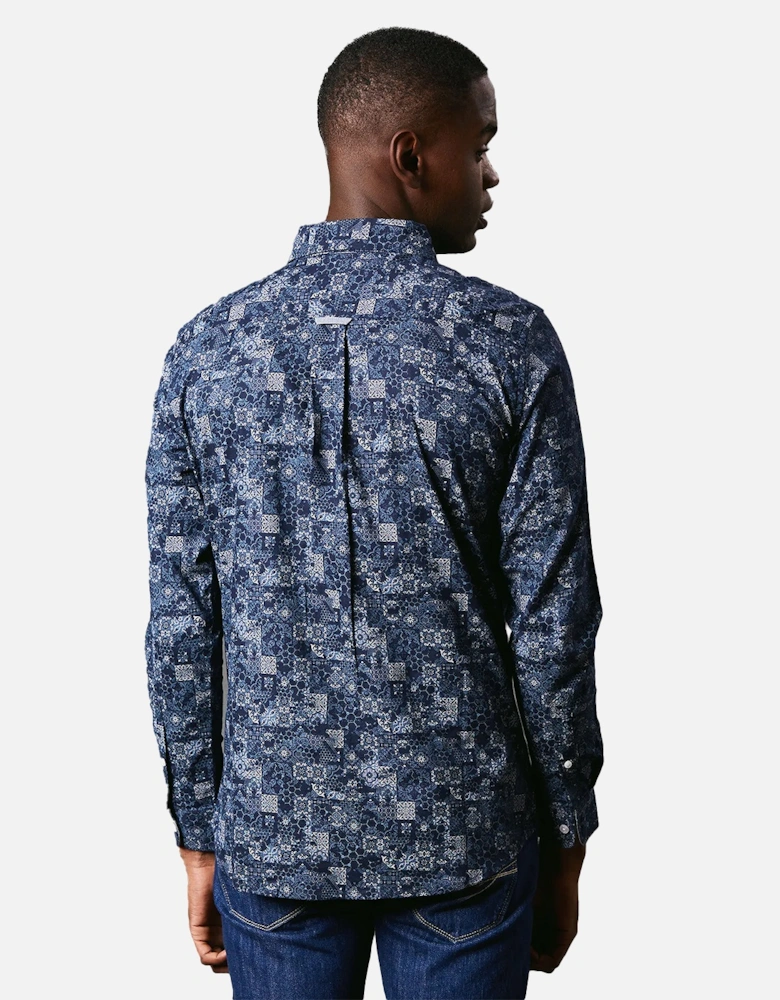 Mens Patchwork Long-Sleeved Shirt