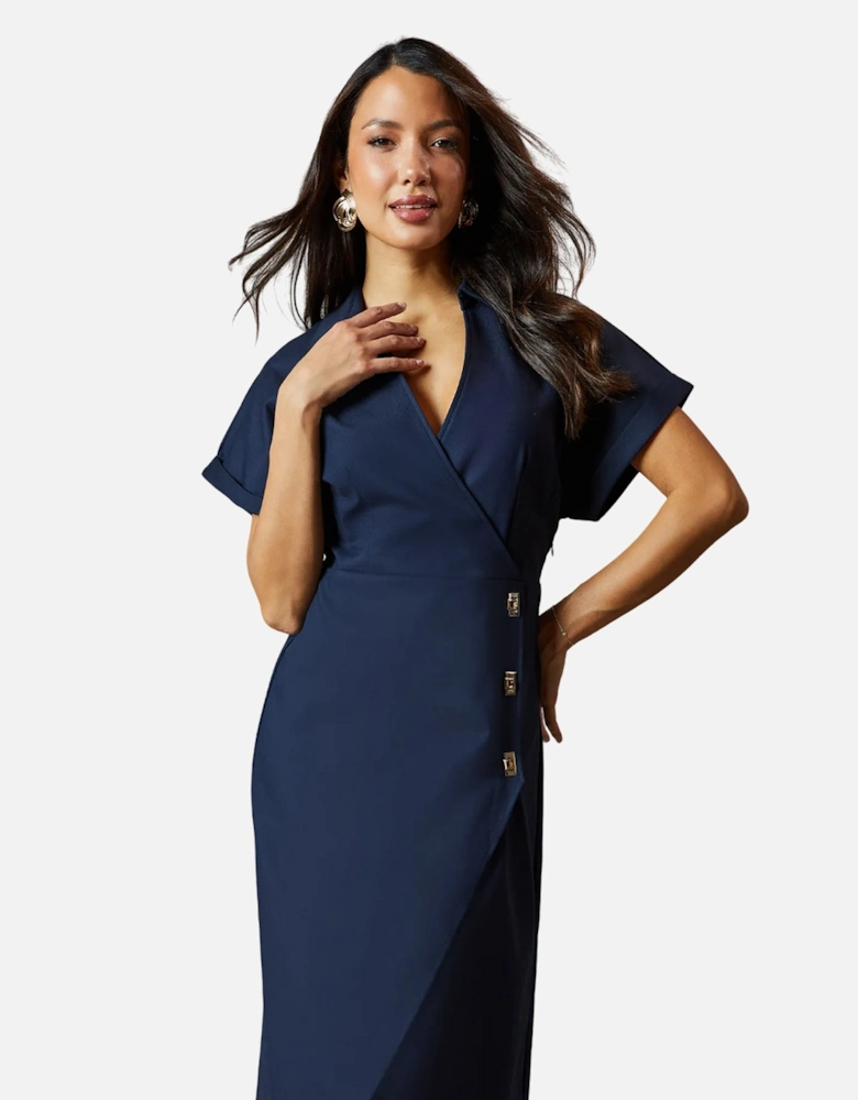 Womens/Ladies Button Detail Wrap Dress