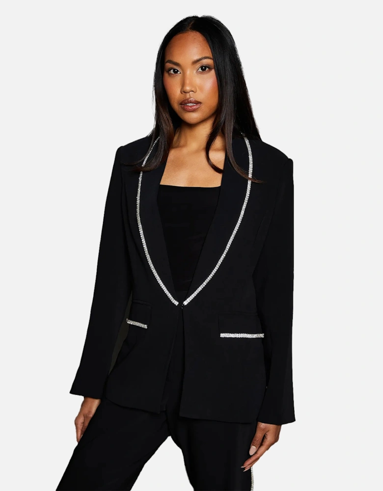 Womens/Ladies Diamante Trim Blazer