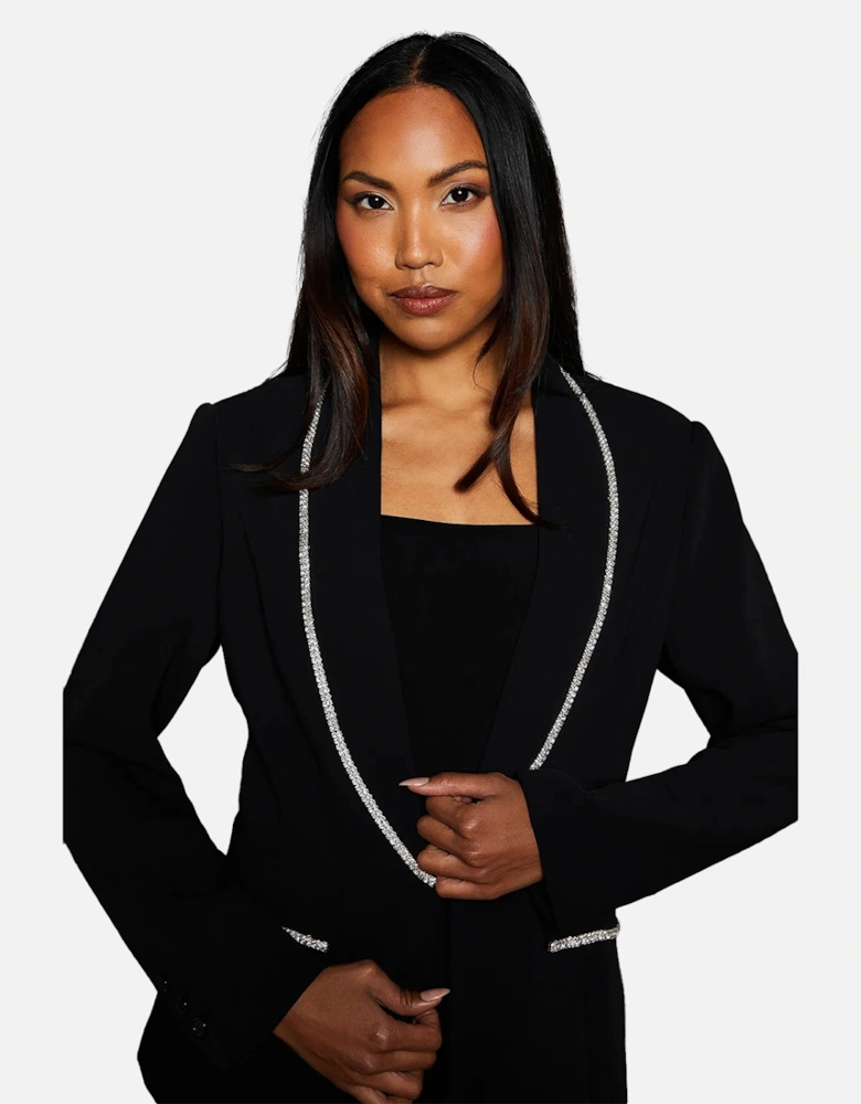 Womens/Ladies Diamante Trim Blazer