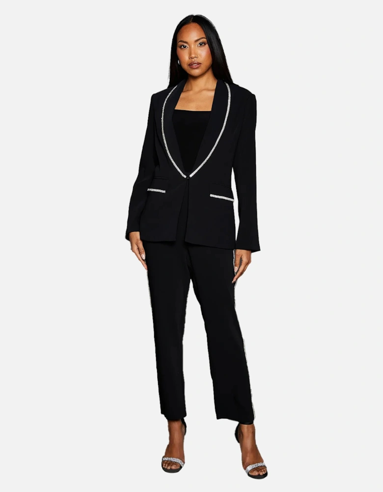 Womens/Ladies Diamante Trim Blazer