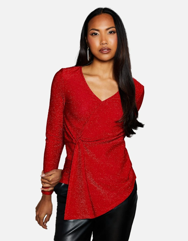 Womens/Ladies Glitter Jersey Twisted Wrap Top