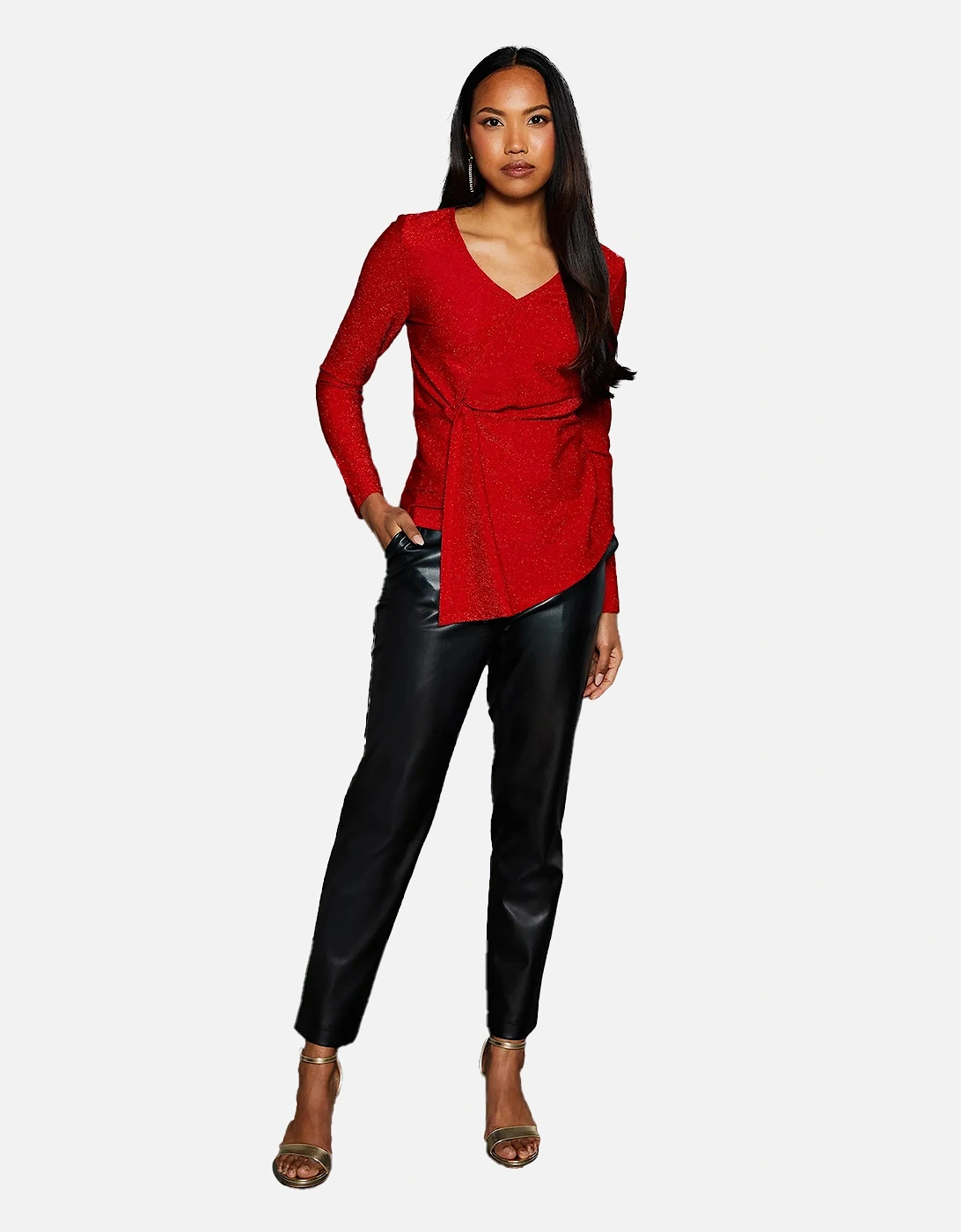 Womens/Ladies Glitter Jersey Twisted Wrap Top