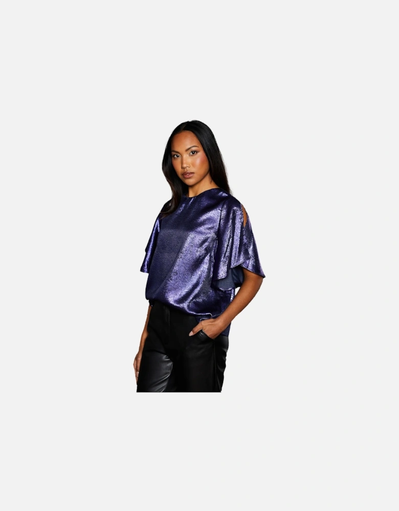 Womens/Ladies Metallic Slit Sleeve Top