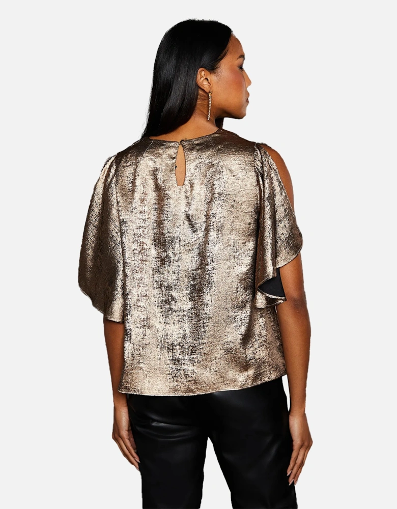Womens/Ladies Metallic Slit Sleeve Top