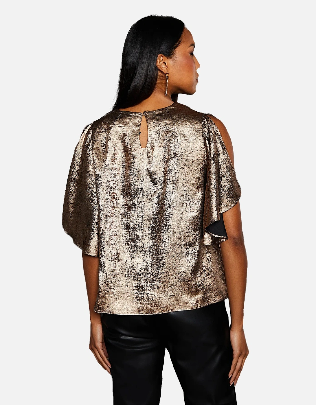 Womens/Ladies Metallic Slit Sleeve Top