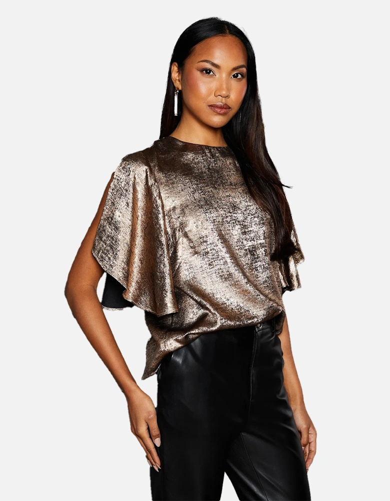 Womens/Ladies Metallic Slit Sleeve Top