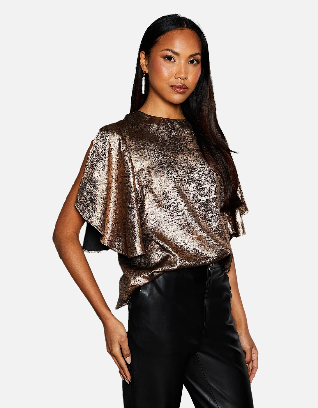 Womens/Ladies Metallic Slit Sleeve Top, 5 of 4