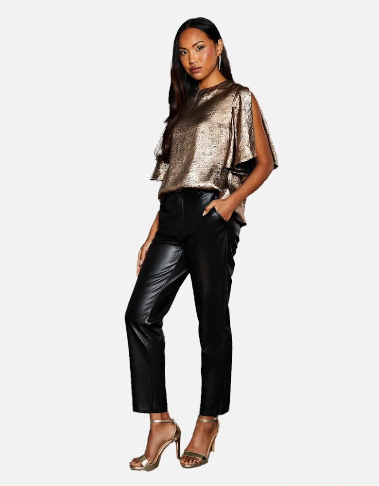 Womens/Ladies Metallic Slit Sleeve Top