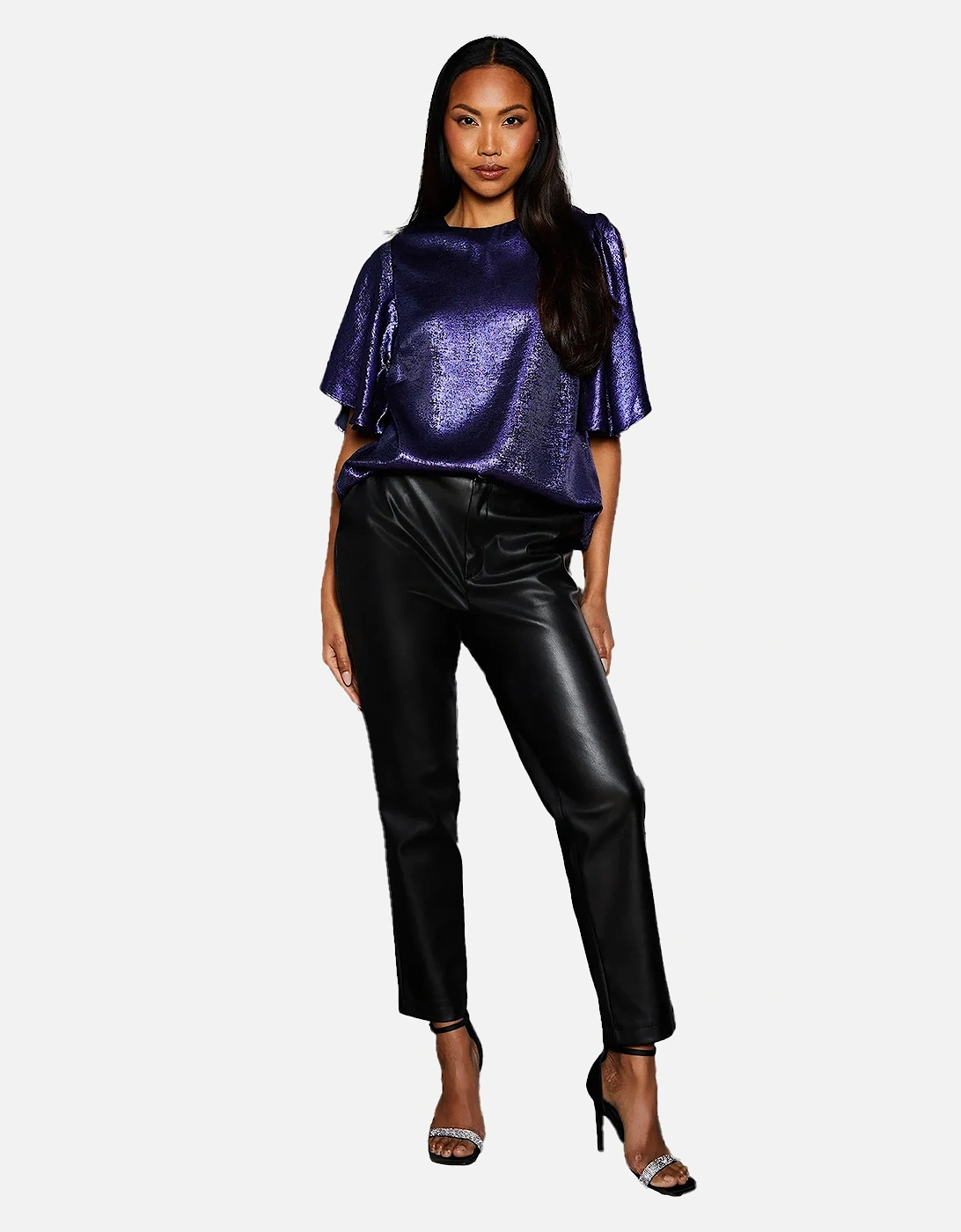 Womens/Ladies Metallic Slit Sleeve Top