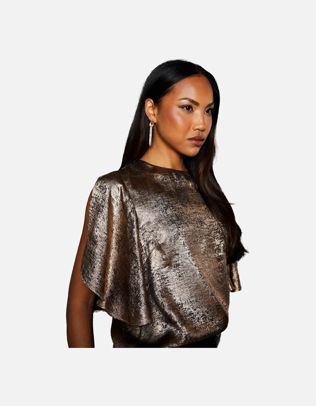 Womens/Ladies Metallic Slit Sleeve Top