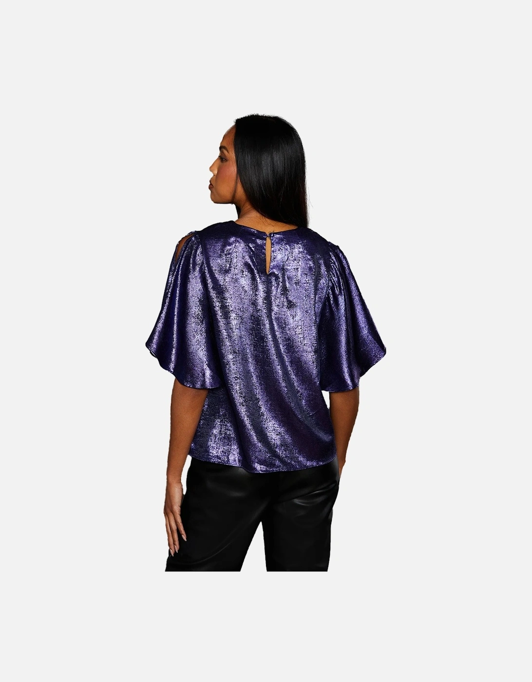 Womens/Ladies Metallic Slit Sleeve Top