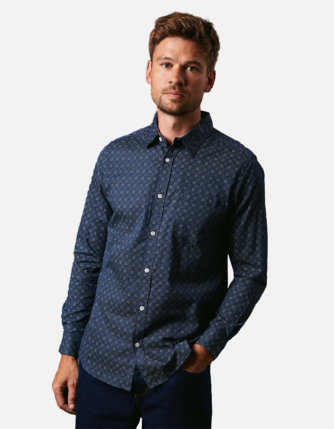 Mens Tudor Tile Print Long-Sleeved Shirt, 5 of 4