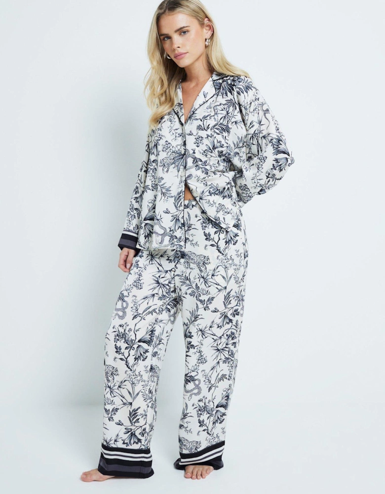 Printed Satin Pj Set In A Bag - Black
