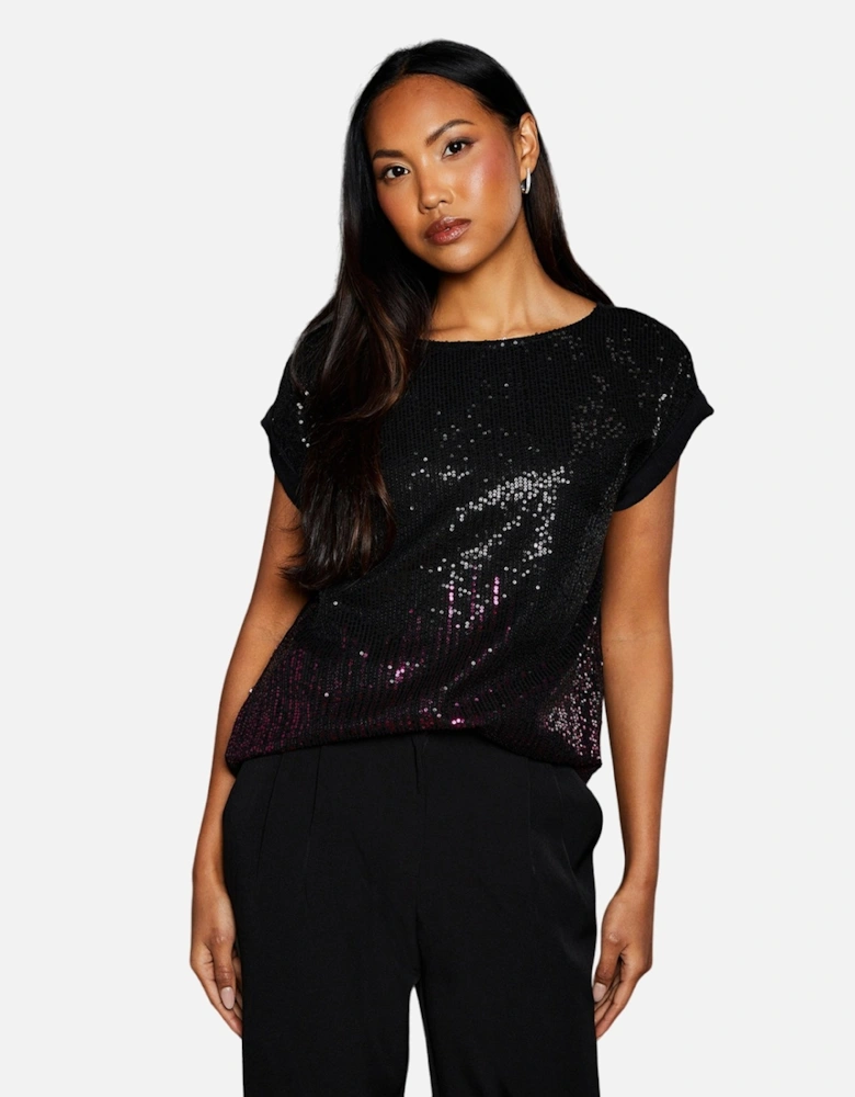 Womens/Ladies Ombre Sequins T-Shirt