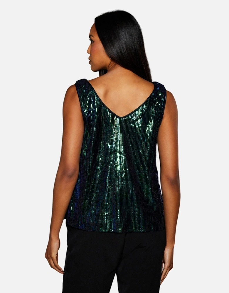 Womens/Ladies Sequins V Neck Top