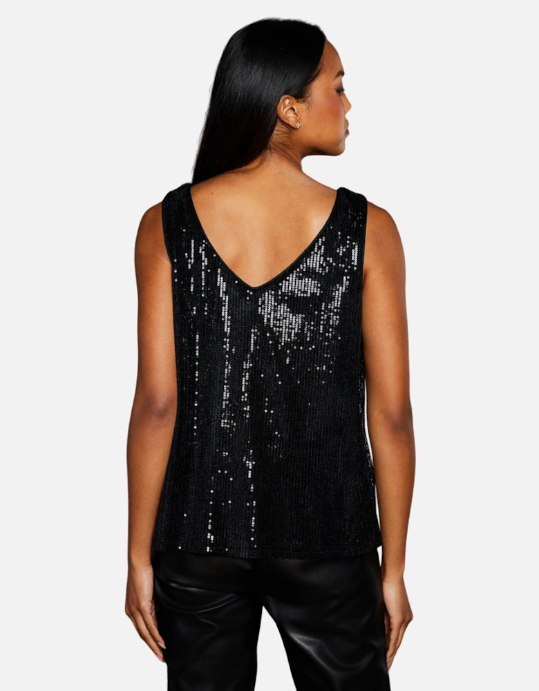 Womens/Ladies Sequins V Neck Top