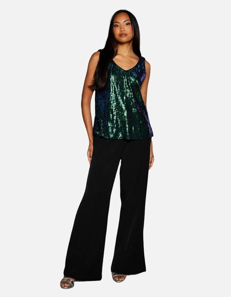 Womens/Ladies Sequins V Neck Top