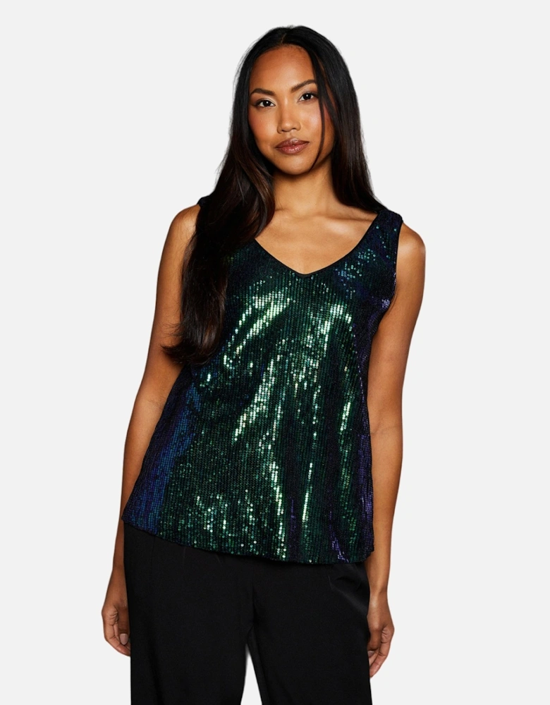 Womens/Ladies Sequins V Neck Top