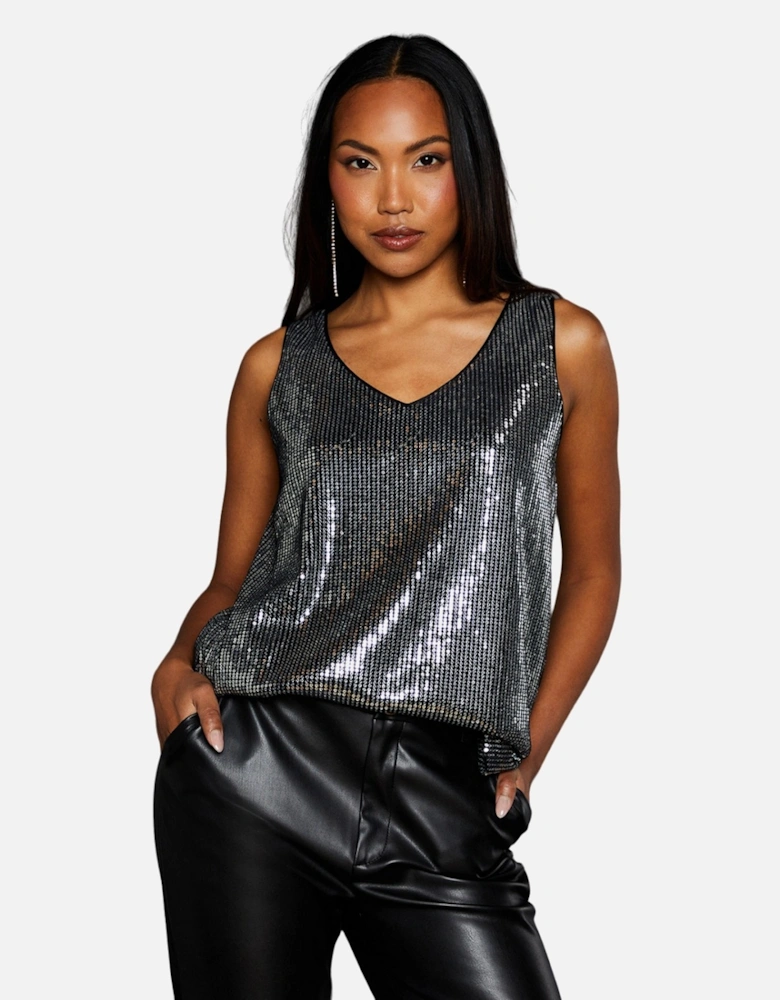 Womens/Ladies Sequins V Neck Top