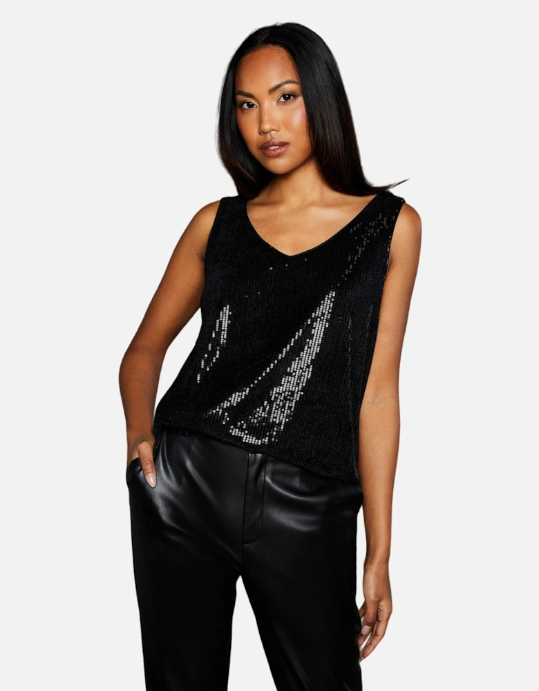 Womens/Ladies Sequins V Neck Top