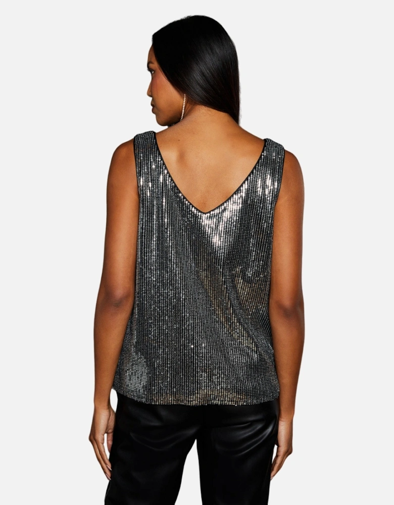 Womens/Ladies Sequins V Neck Top