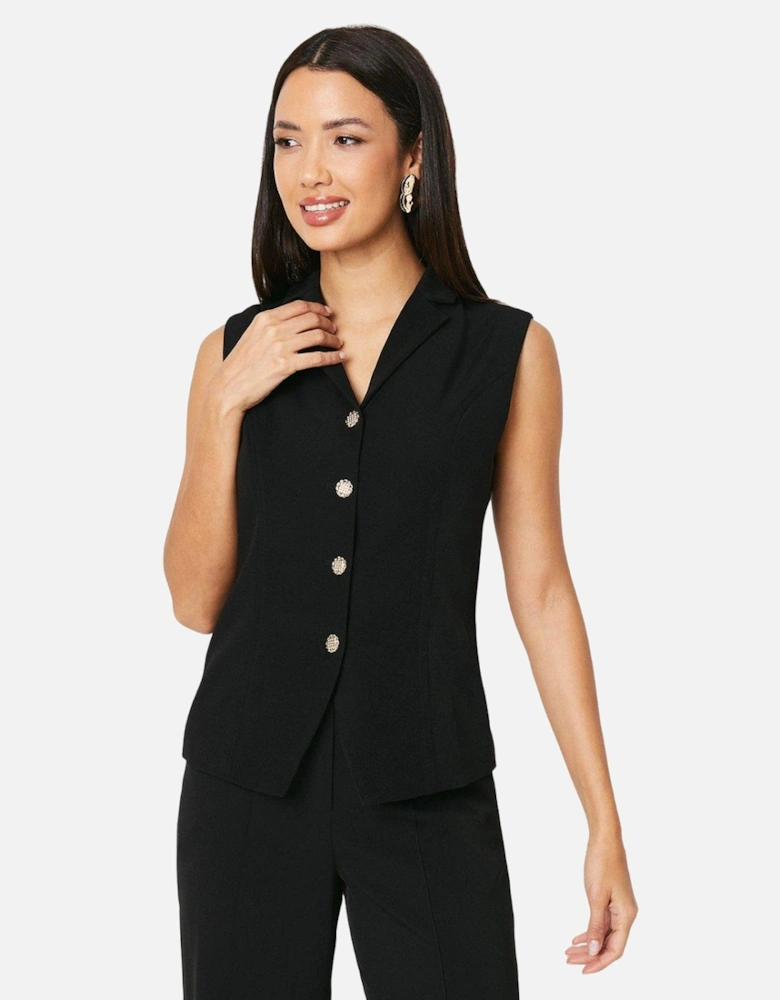 Womens/Ladies Collar Detail Sleeveless Blazer