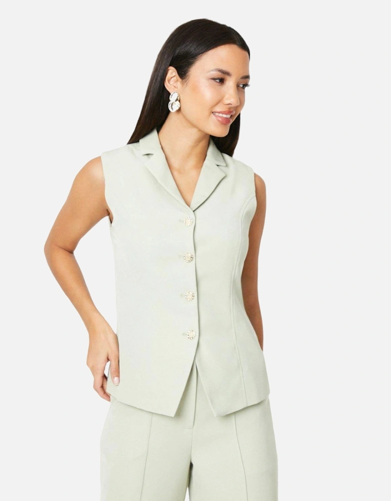 Womens/Ladies Collar Detail Sleeveless Blazer